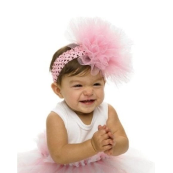 New Mud Pie's Baby Girl's Pink Crochet and Tulle Puff Headband - Picture 2 of 2